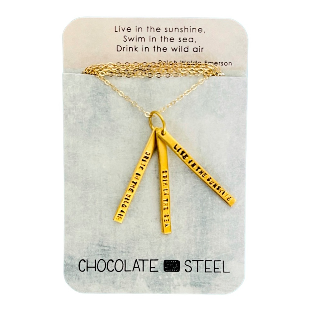 3 Bar Necklace with Ralph Waldo Emerson Quote "Live in the sunshine... - Picture 2 of 4
